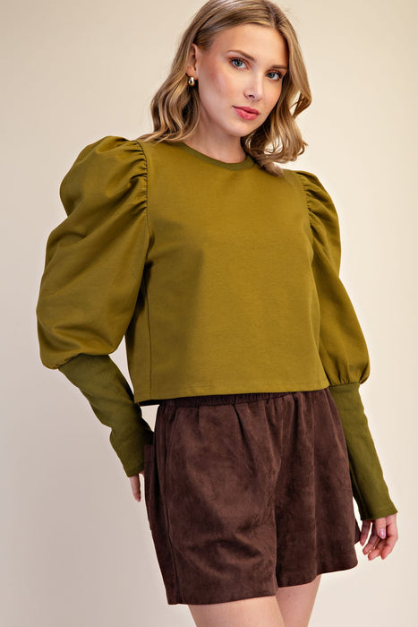 Puff Rib Long Sleeve Pullover Top