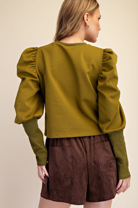 Puff Rib Long Sleeve Pullover Top