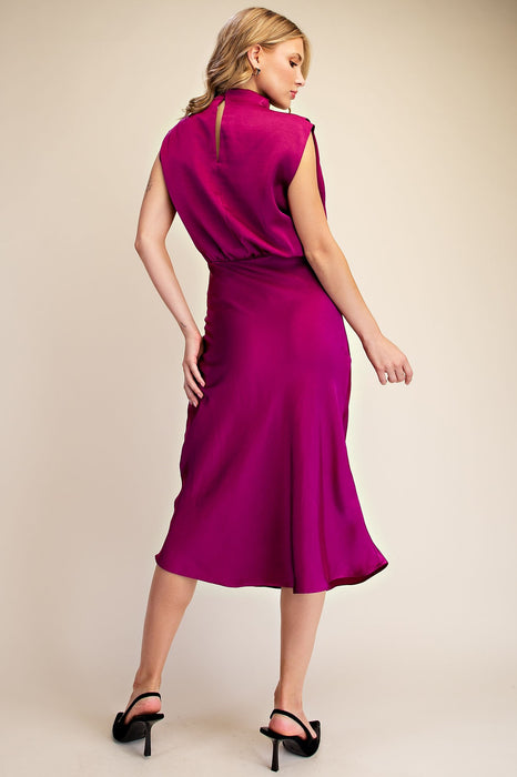 Mock Neck Sleeveless Waist Tie Midi