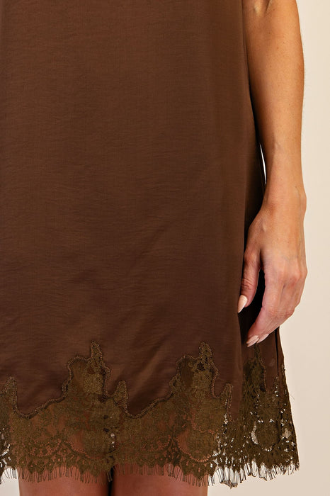 Lace Detail Satin Shift Dress