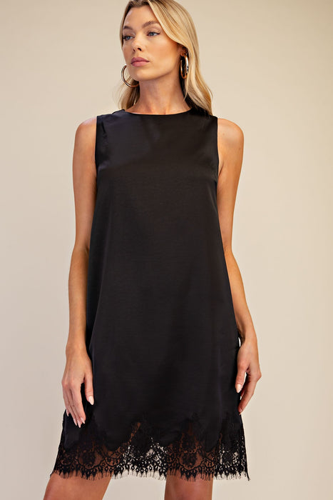 Lace Detail Satin Shift Dress