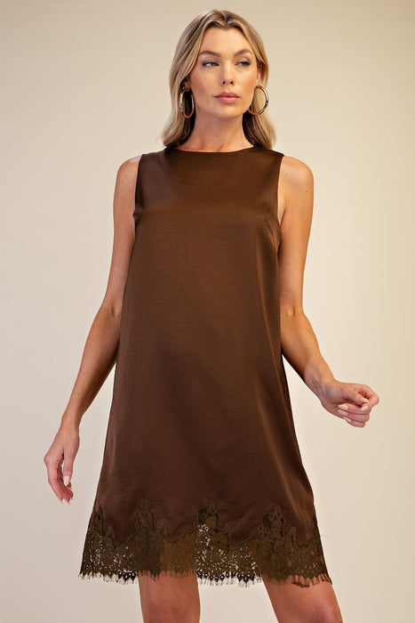 Lace Detail Satin Shift Dress