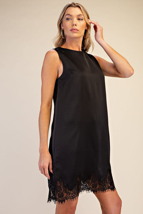 Lace Detail Satin Shift Dress