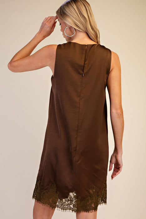 Lace Detail Satin Shift Dress