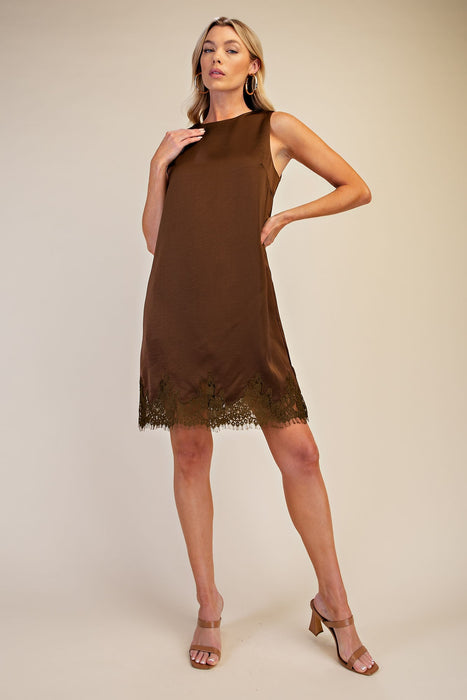 Lace Detail Satin Shift Dress