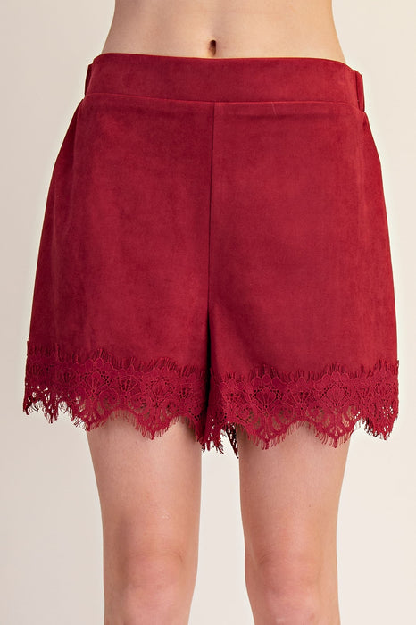 Lace Trim Suede Shorts