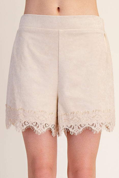 Lace Trim Suede Shorts