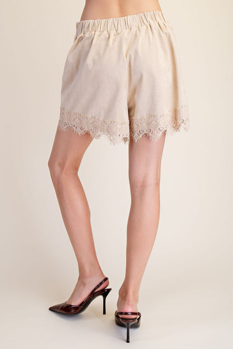 Lace Trim Suede Shorts