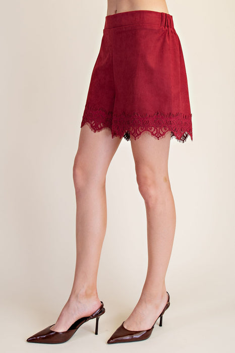 Lace Trim Suede Shorts