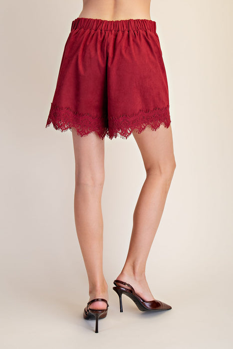Lace Trim Suede Shorts