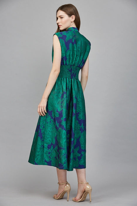 Floral Jacquard Zip Front Midi Dress