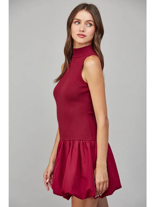 Bubble Skirt Mock Neck Sweater Dress