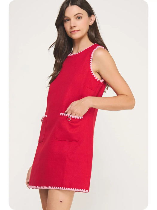 Contrast Embroidery Mini Dress