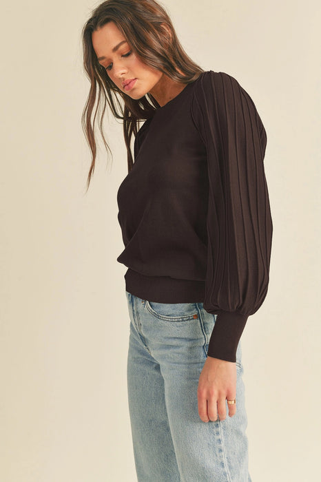 Pleat Puff Sleeve Sweater