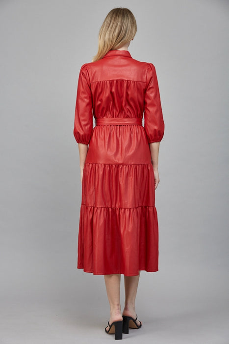 Leather Tiered Midi Dress