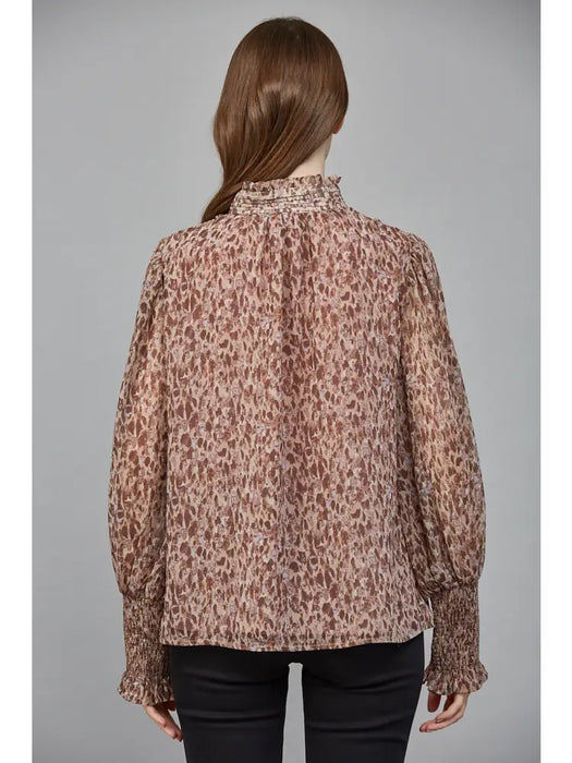 Printed Ruffle Long Sleeve Blouse