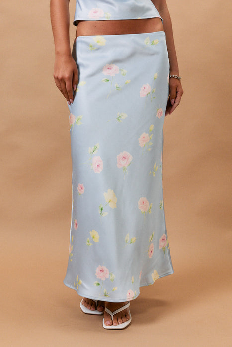 Floral Satin Midi Skirt
