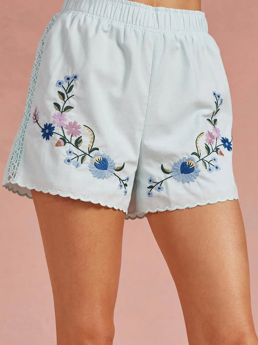 Multi Embroidery Lace Shorts