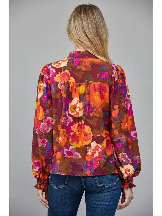 Floral Ruffle V Neck Blouse