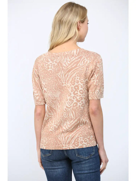 Animal Print Short Sleeve Sweater