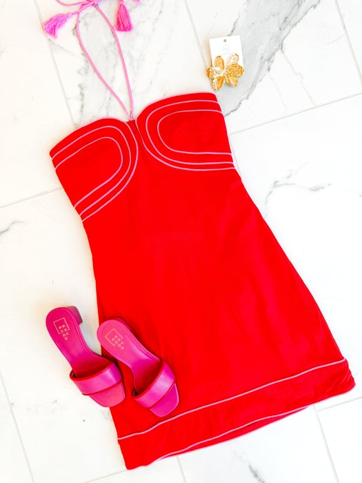 Halter Neck Contrast Mini Dress