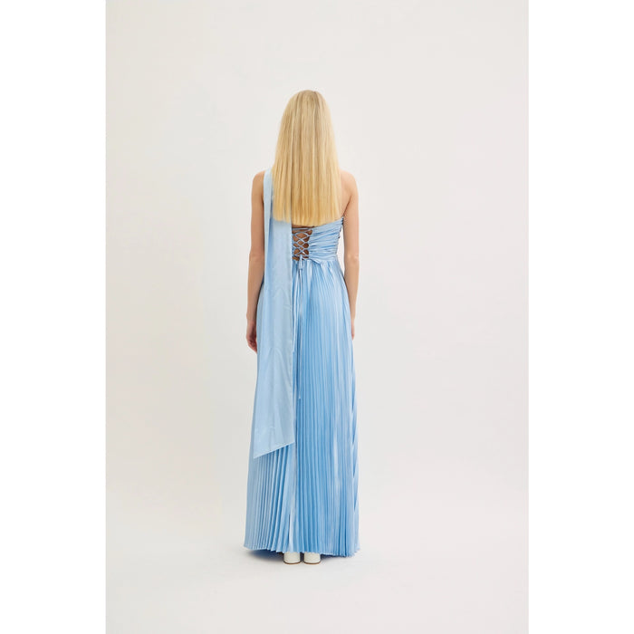 Pleated Satin Maxi with Scarf