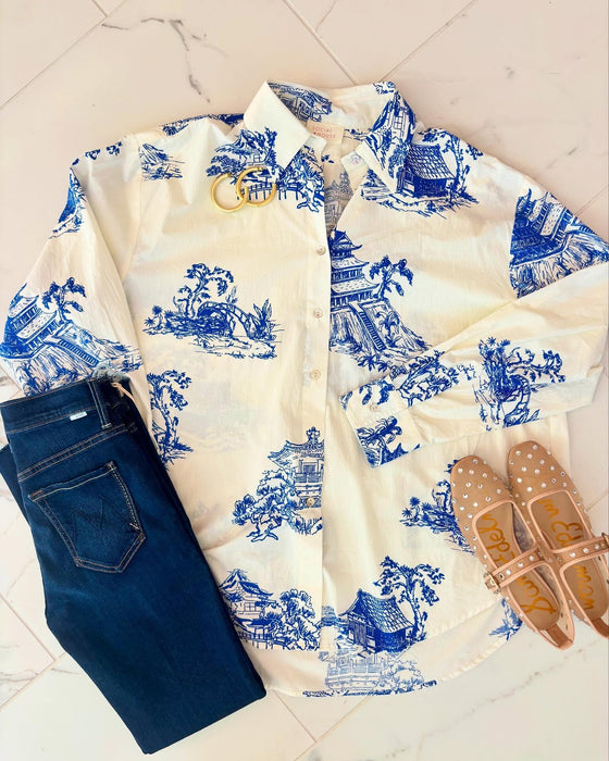 Printed Button Down Top