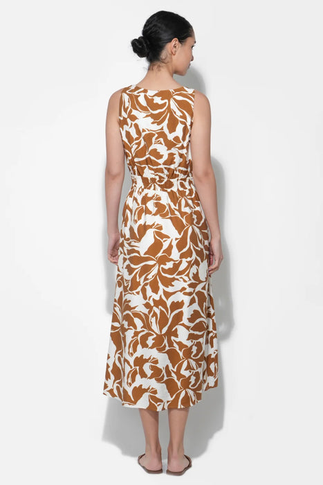 Kiana V Neck Midi Dress with Wood Trim