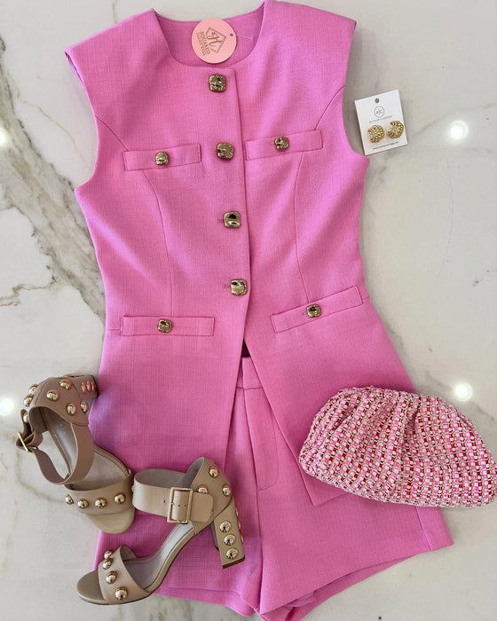 Gold Button Long Vest