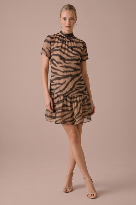 Animal Print Soft Organza Mock Neck Mini