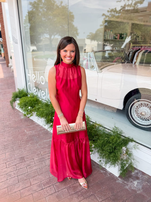 Soft Organza Mock Neck Maxi Dress