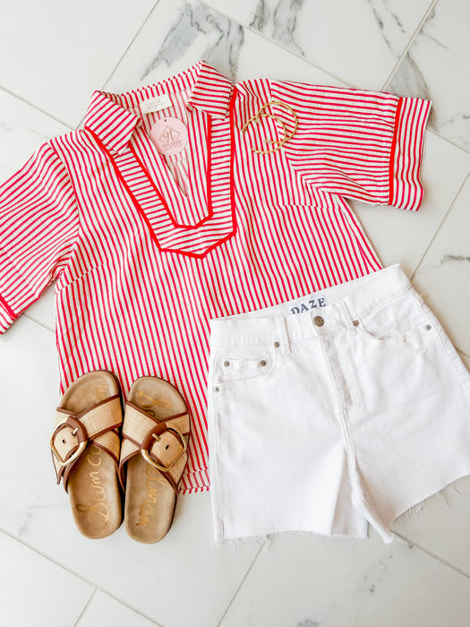 Collared Striped Woven Top