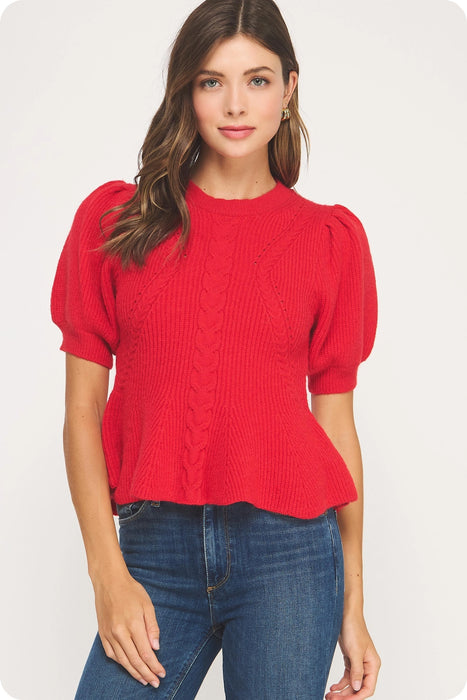 Flared Puff Sleeve Knit Top