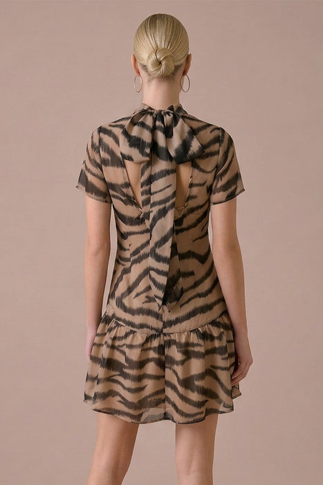 Animal Print Soft Organza Mock Neck Mini