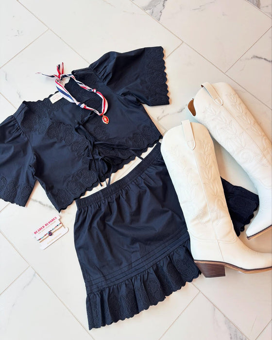 Poplin Embroidered Tie Top