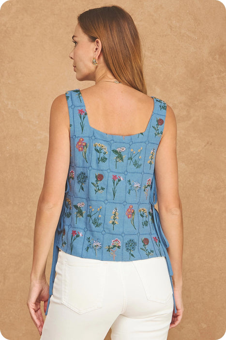 Embroidery Linen Side Tie Top
