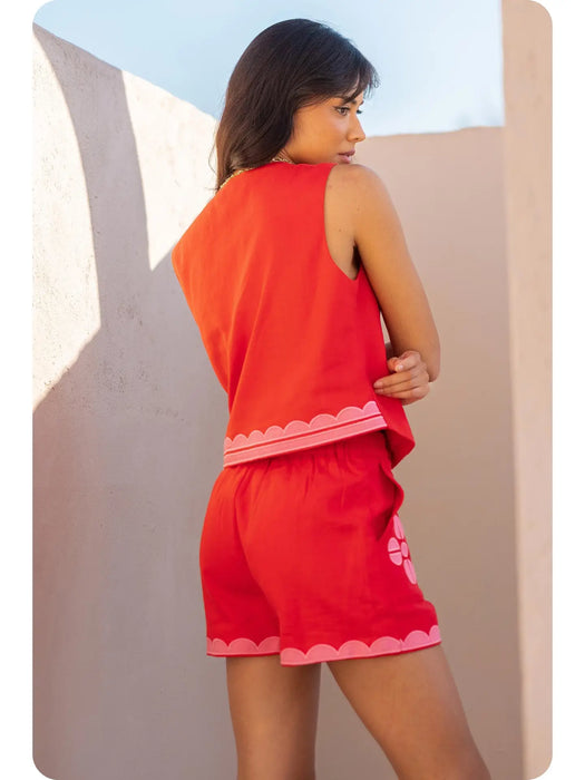 Contrast Embroidery Vest