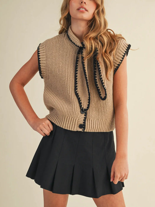 Tie Neck Stitch Sweater Vest