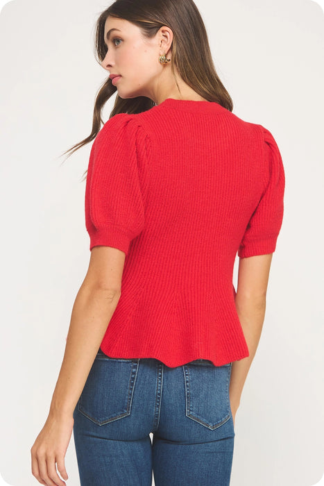 Flared Puff Sleeve Knit Top