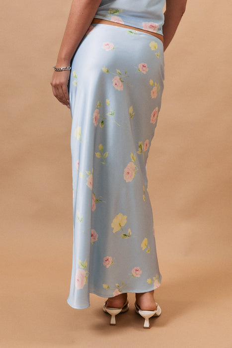 Floral Satin Midi Skirt