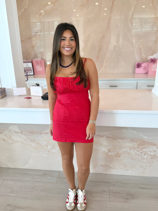 Woven Pleated Mini Dress