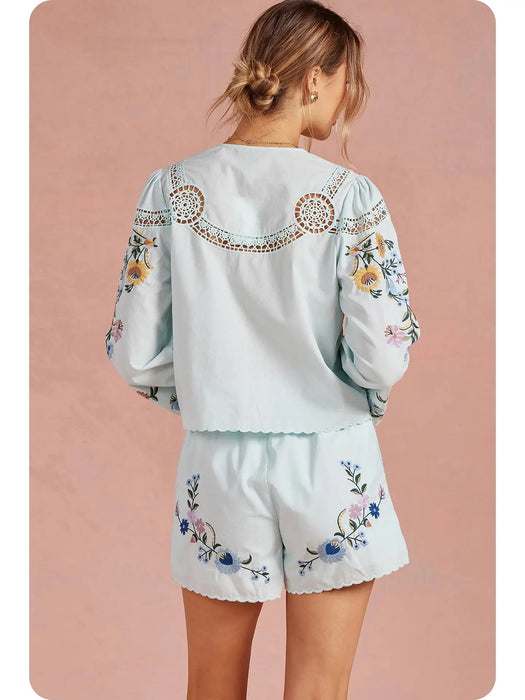 Multi Embroidery Lace Shorts