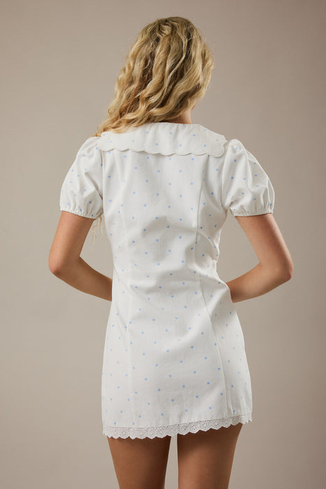 Polka Dot Puff Sleeve Button Down Dress