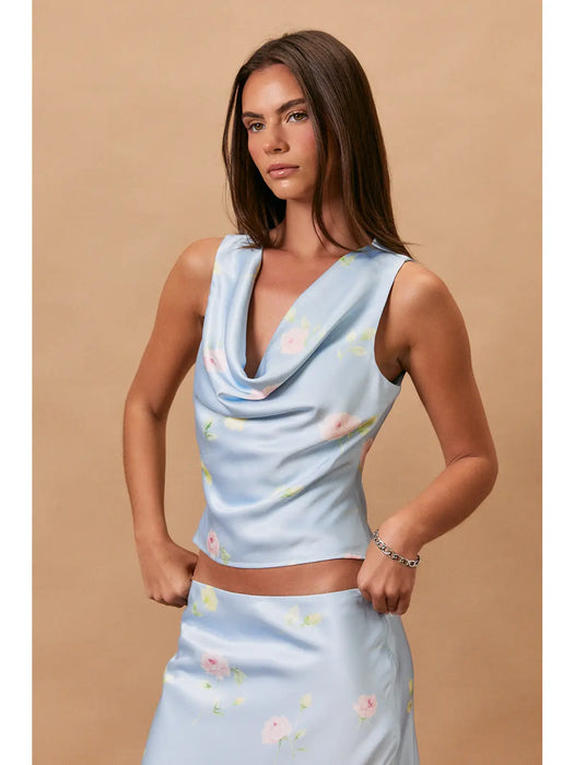 Satin Cowl Neck Floral Tank