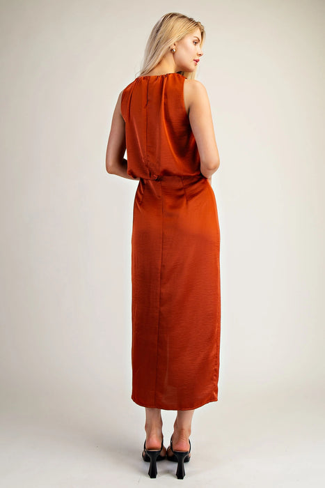 Drape Satin Sleeveless Midi