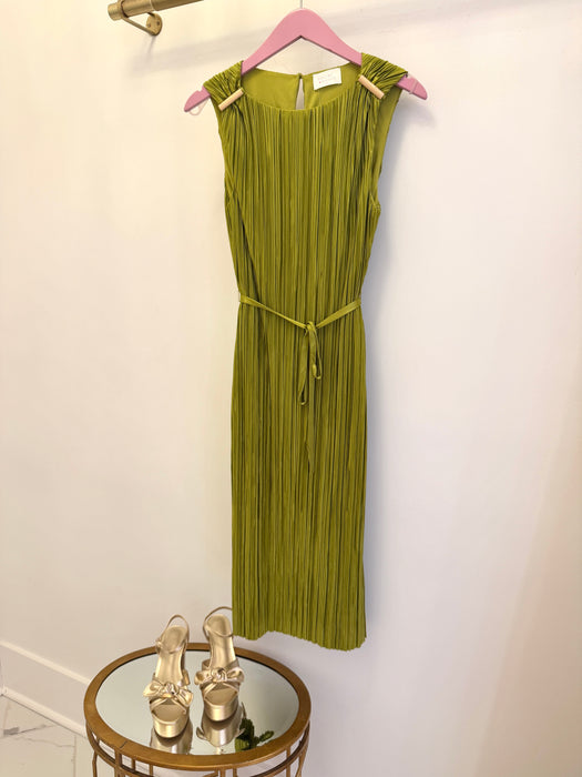 Gold Hardware Trim Plisse Midi Dress