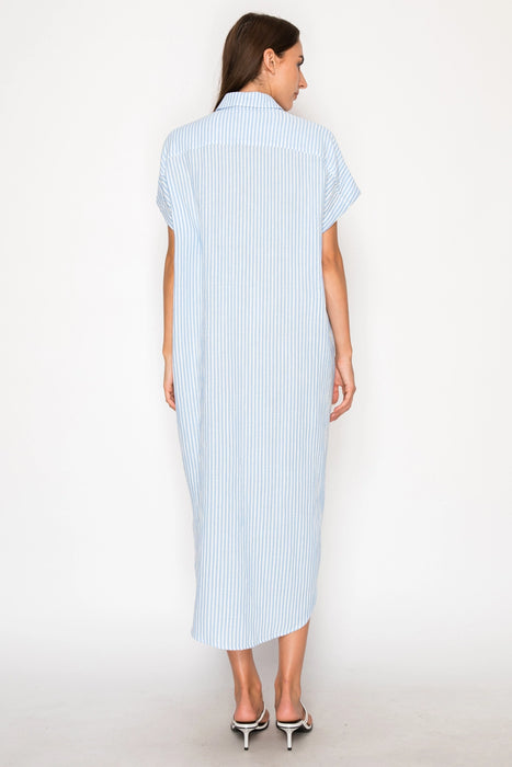 Blue Gauze Stripe Shirt Dress