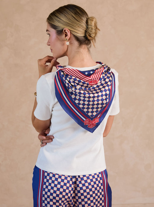Short Sleeve Knit Top and Printed Scarf
