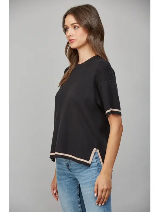 Tipped Side Slit Boxy Sweater