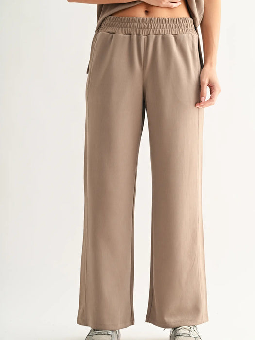 Luxe Sand Wash Rib Wide Leg Pants
